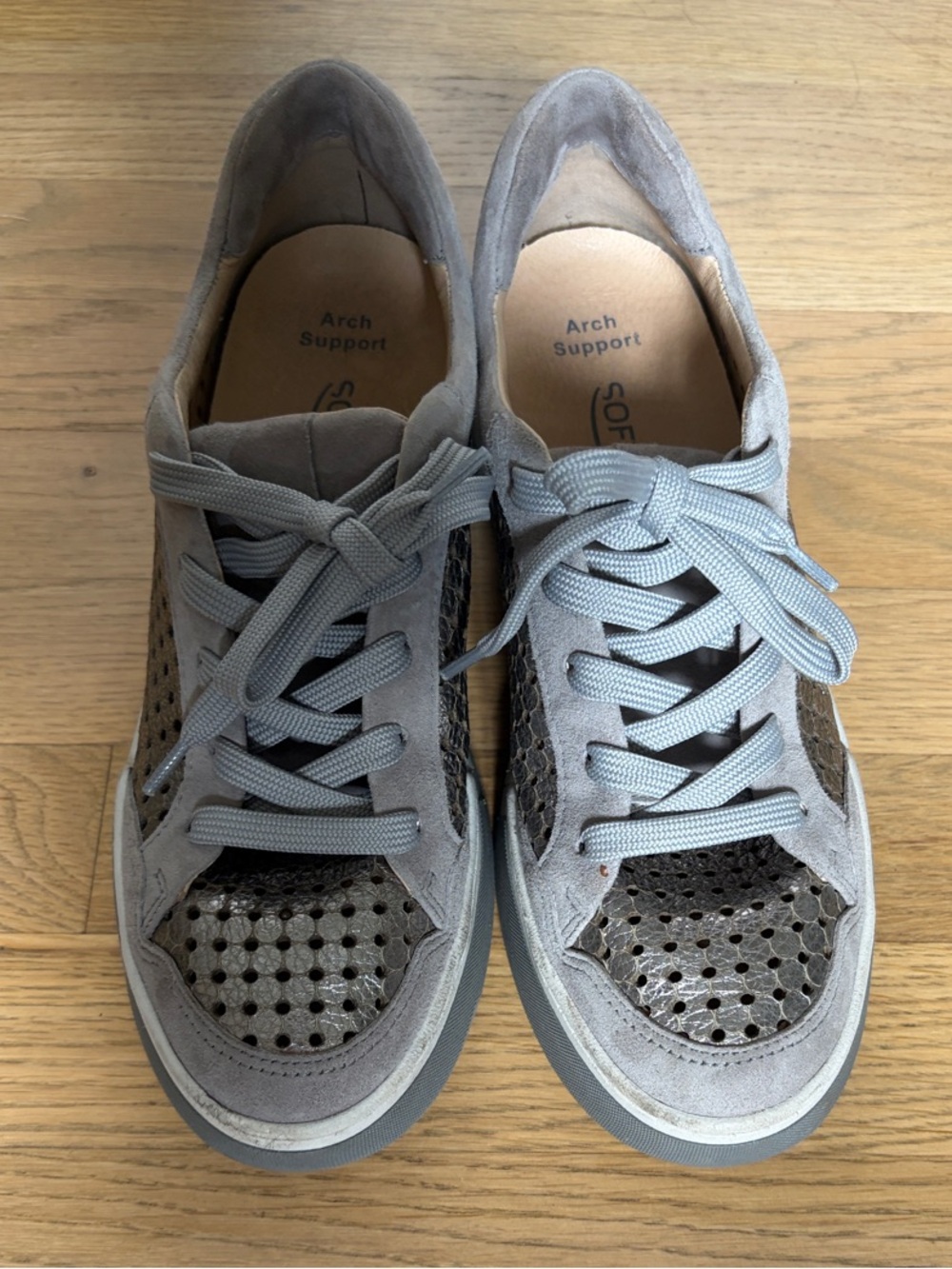 Women's Softwaves Gray and Silver Suede Sneakers with Arch Support